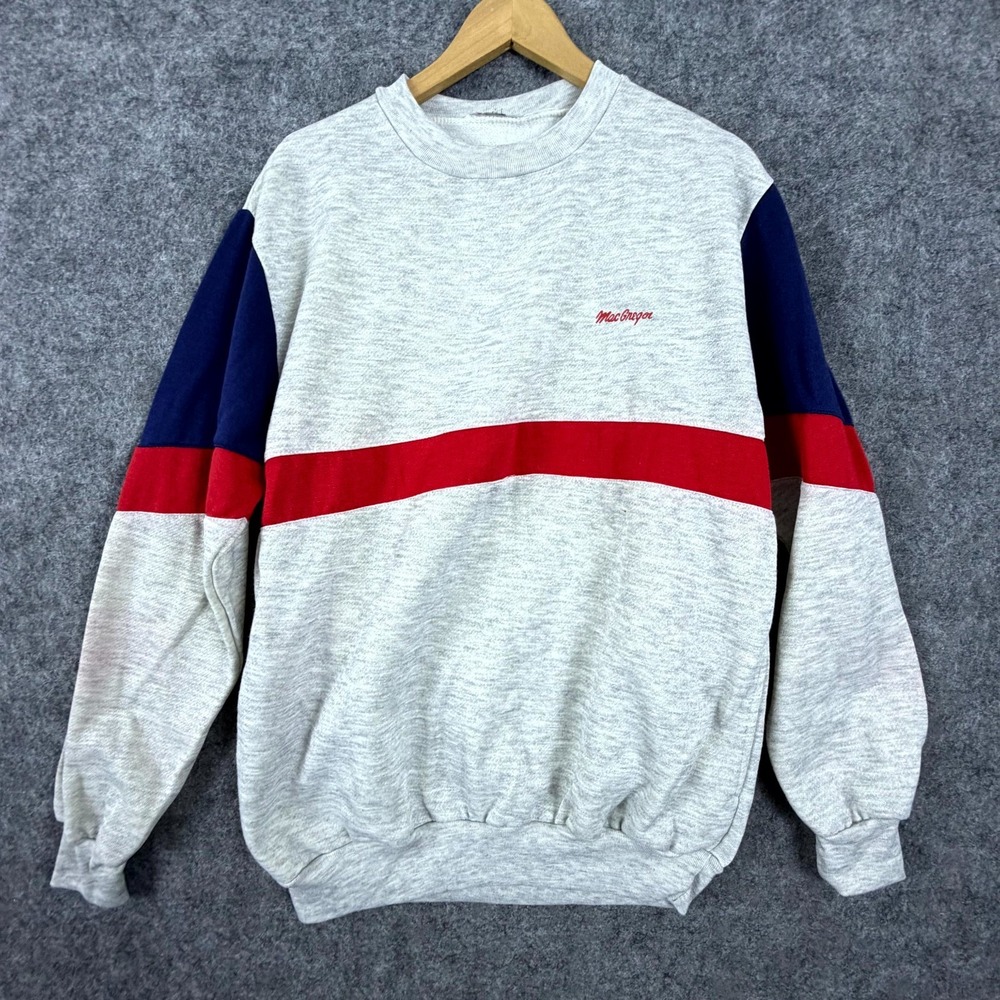 Vintage MacGregor Sweatshirt Mens Grey Red Blue 80s Gym Style Athleisure Dad